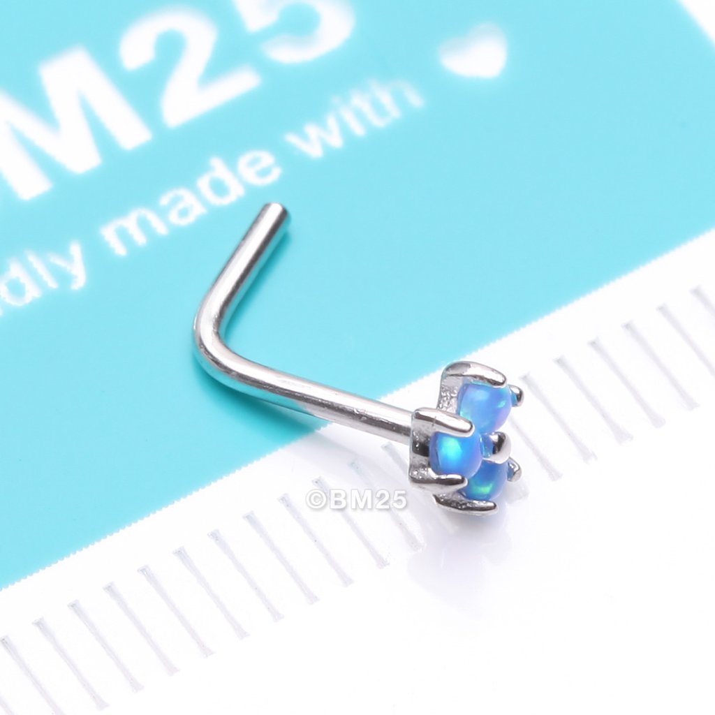 14 Karat White Gold Tri Fire Opal Sparkle Prong Set LShaped Nose Ring